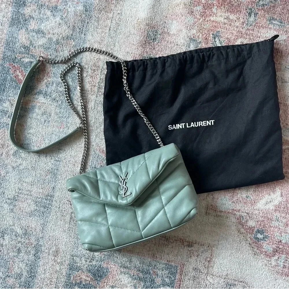 SAINT LAURENT LouLou Mini YSL Puffer Toy Crossbody Bag Vert Opaline - Picture 2 of 12